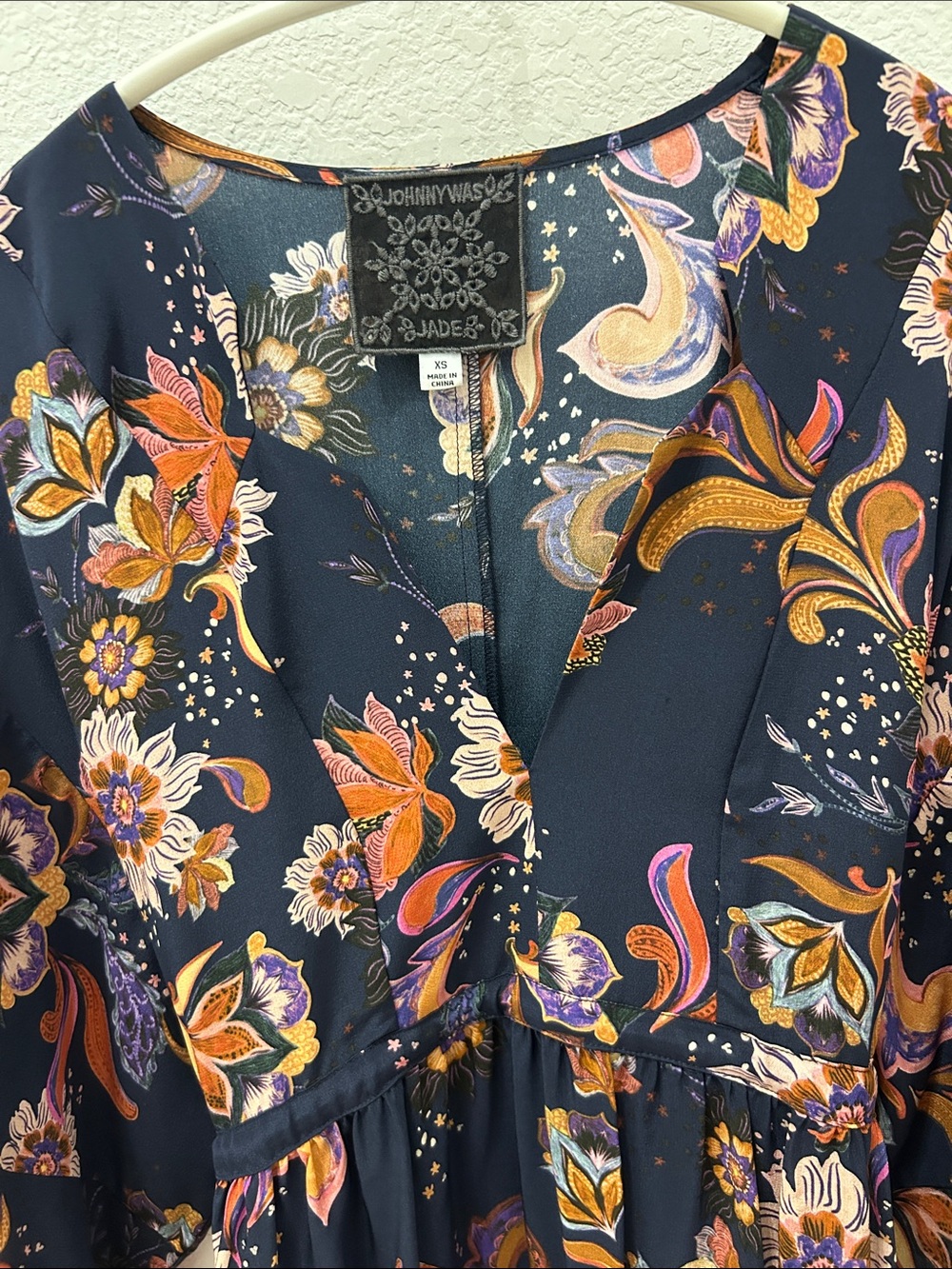 Johnny Was Navy Floral Maxi Dress with Pink & Orange Accents - Picture 3 of 8